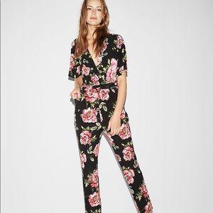 Express wrap surplice floral jumpsuit